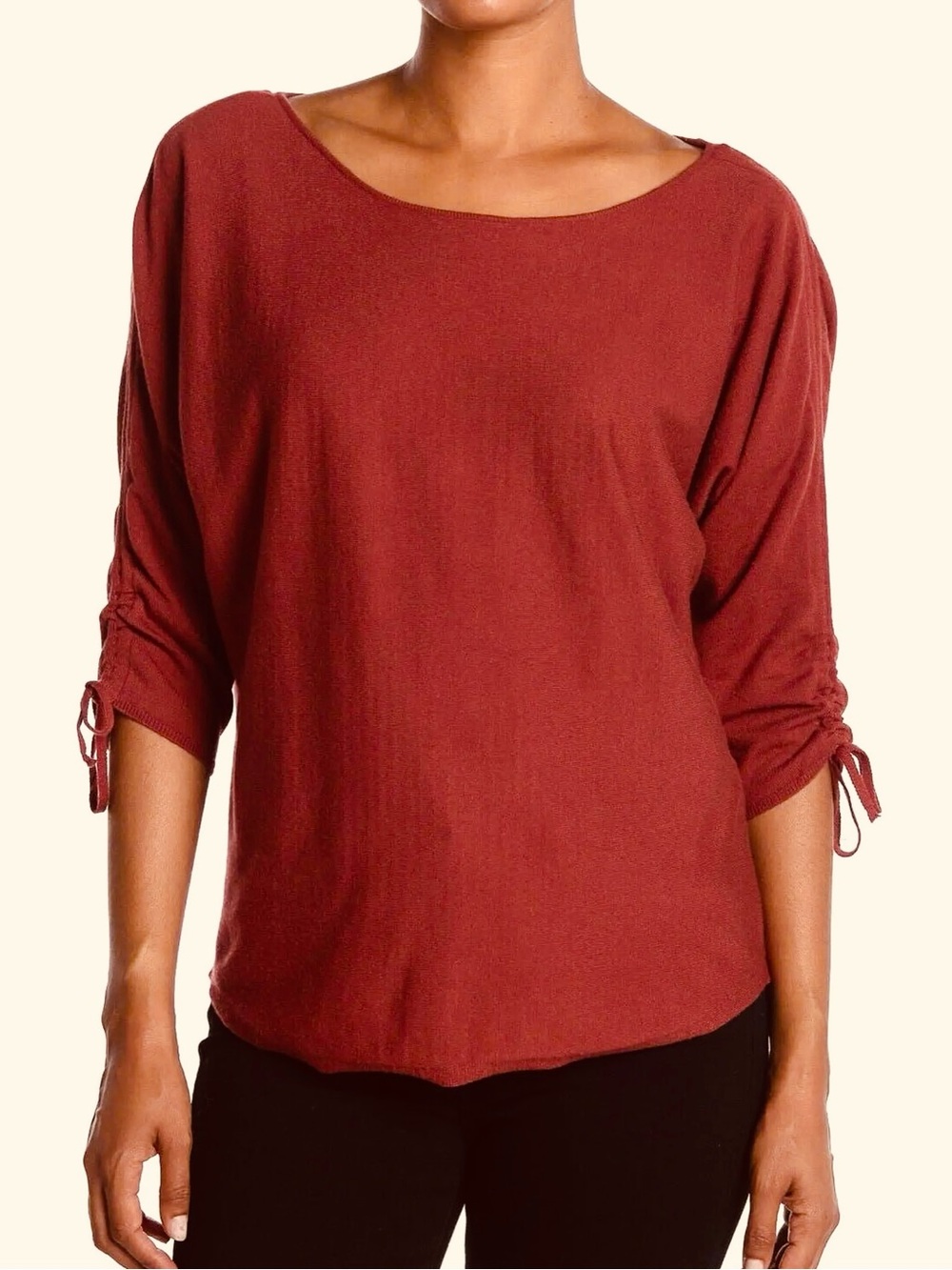 New With Tags Max Studio Rust Tunic Sweater Blouse Top Drawstring Ruched Sleeves